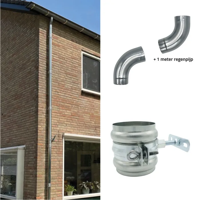 Nedzink Complete zinken regenpijp set 80mm – keuze uit 3 t/m 9,85 meter hoogte, met zinken beugels, RVS bevestiging en optionele sprongset
