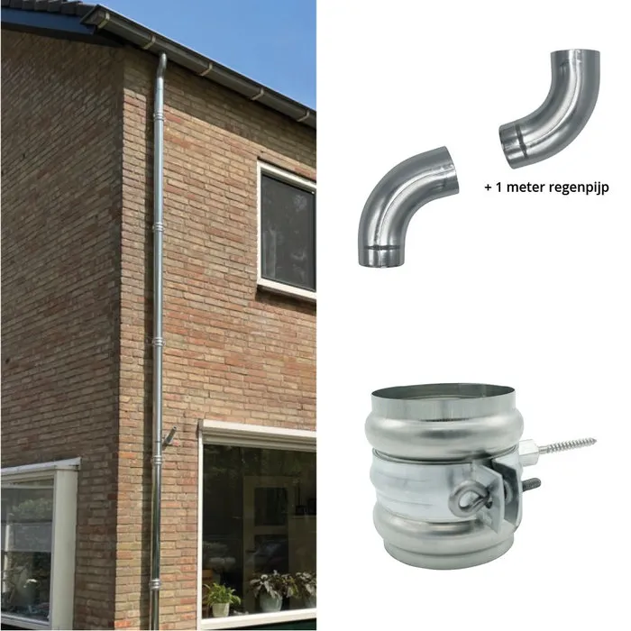 Nedzink Complete zinken regenpijp set 80mm – keuze uit 3 t/m 9,85 meter hoogte, met zinken beugels, RVS bevestiging en optionele sprongset
