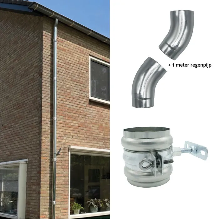 Nedzink Complete zinken regenpijp set 80mm – keuze uit 3 t/m 9,85 meter hoogte, met zinken beugels, RVS bevestiging en optionele sprongset