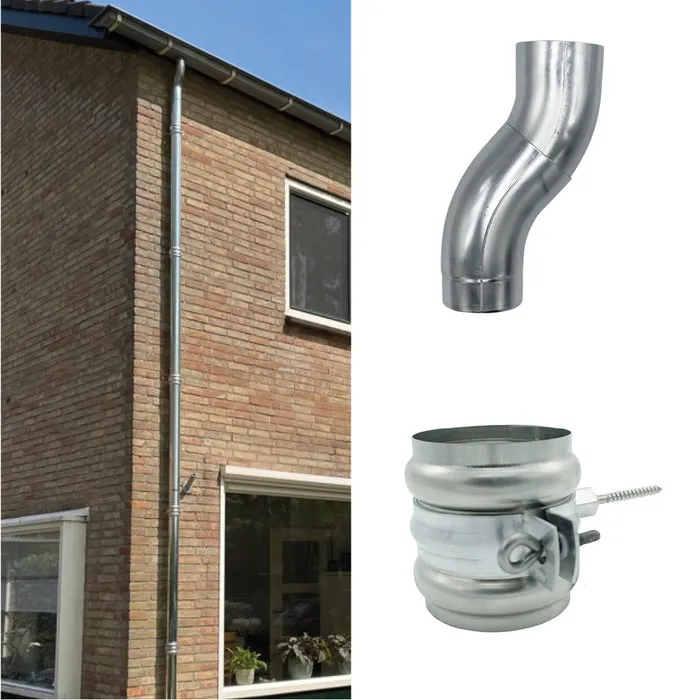 Nedzink Complete zinken regenpijp set 80mm – keuze uit 3 t/m 9,85 meter hoogte, met zinken beugels, RVS bevestiging en optionele sprongset