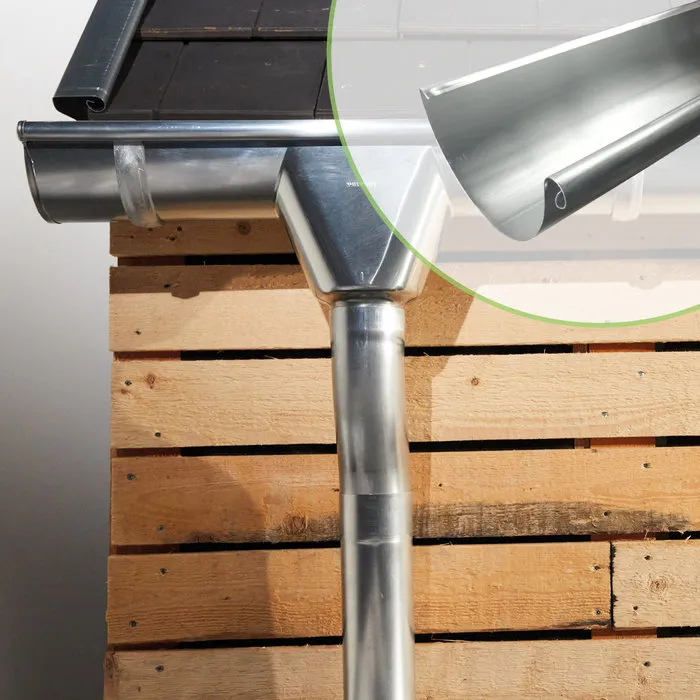 Rheinzink Complete zinken dakgoot set M333 - Rheinzink, zonder solderen, keuze 3 t/m 15 meter (incl. beugels, kopschotten, trechteruitloop en zinklijm)