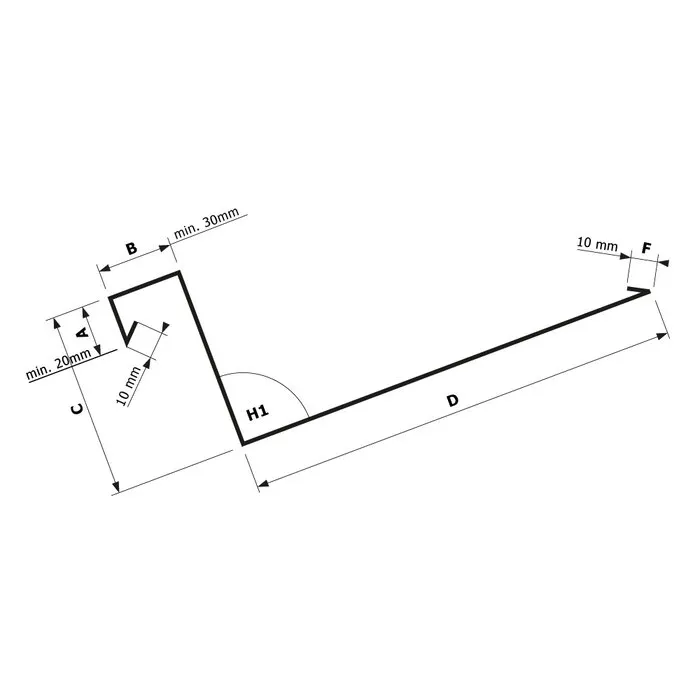 Rheinzink Zinken dakgoot op maat met waterkering neus - rechthoekig (Rheinzink titaanzink 0,8 mm)
