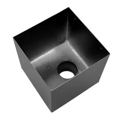 Kallos Aluminium vergaarbak Kubus 200x200 mm, uitloop rond 80 mm - zwart RAL 9005 fijnstructuur (Kallos 2,0 mm)