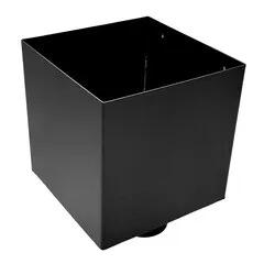Kallos Aluminium vergaarbak Kubus 200x200 mm, uitloop rond 80 mm - zwart RAL 9005 fijnstructuur (Kallos 2,0 mm)