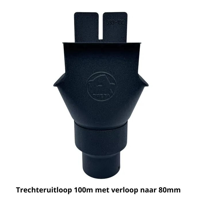 Prefa Aluminium trechteruitloop bakgoot B333 t.b.v. 100 mm regenpijp P.10 zwart (Prefa)