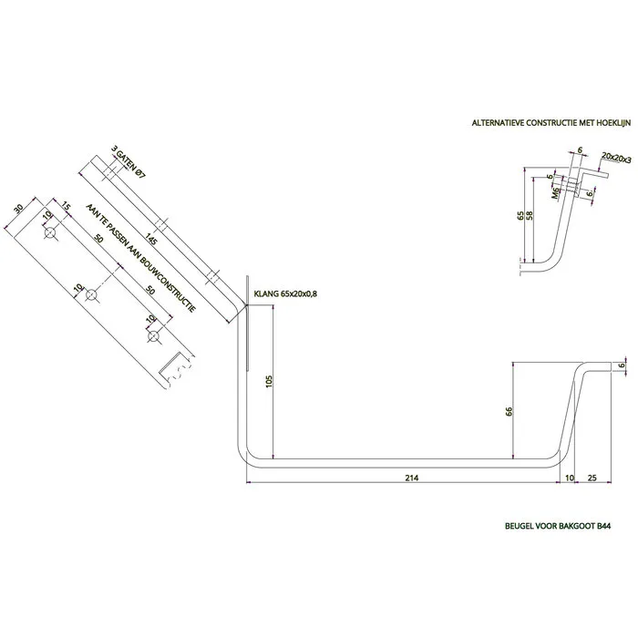 B44 45 graden beugel gegalv. lip/klang