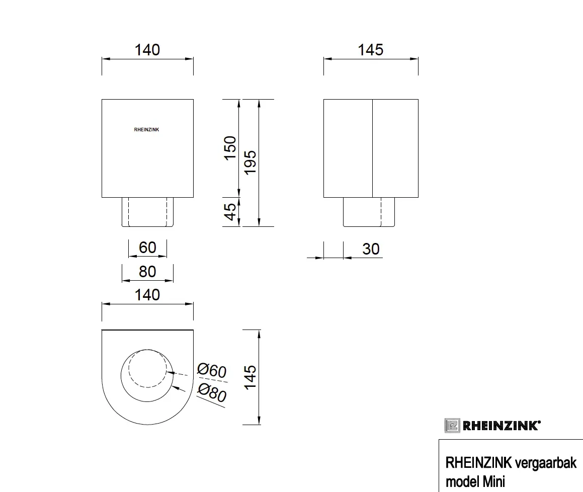 Nedzink Vergaarbak zink 80mm rond Mini met uitsparing - Nedzink