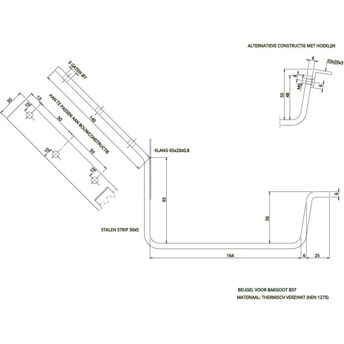 Nedzink Gegalvaniseerde 45 graden beugel bakgoot B37 - 6 mm dik, lip/klang (NedZink)